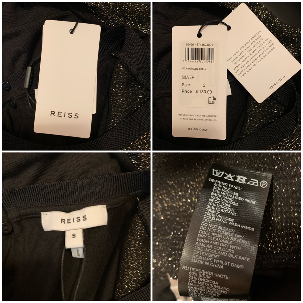 New! REISS Vita Silver Metallic High Neck Top - Picture 14 of 14